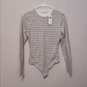 Abercrombie & Fitch Gray and White Striped Bodysuit Size Small